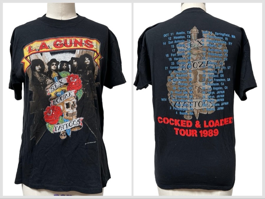 2 Sides LA Guns Cocked & Loaded Tour Rock Concert Black T-Shirt HRB870 gallery