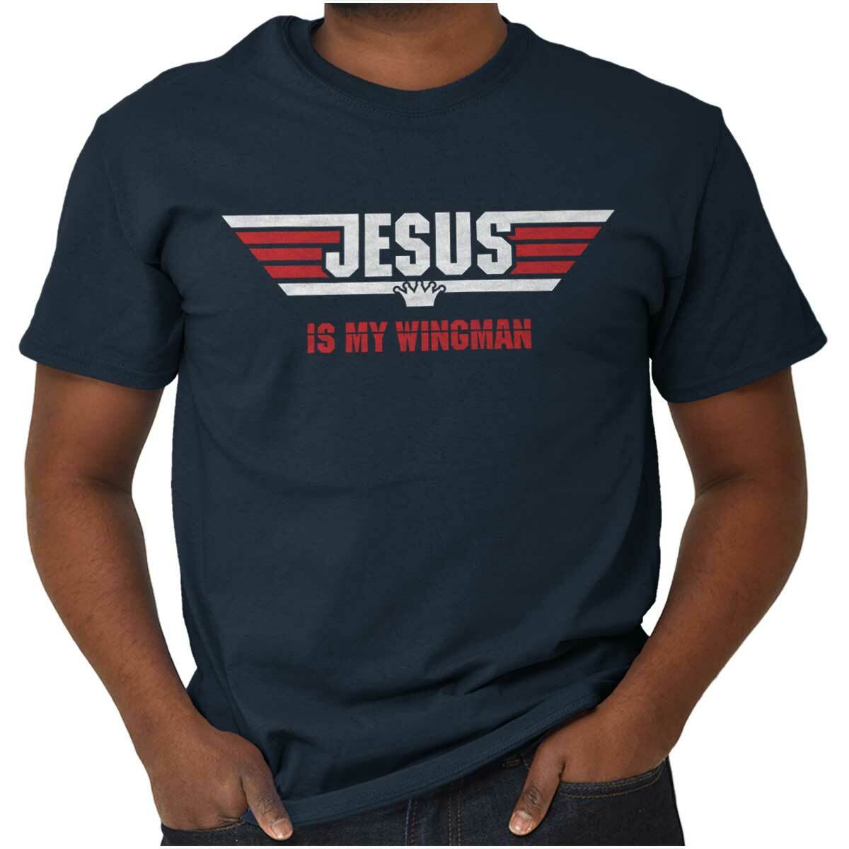 Christian Faith Religion Jesus is my Wingman Womens or Mens Crewneck T Shirt Tee gallery