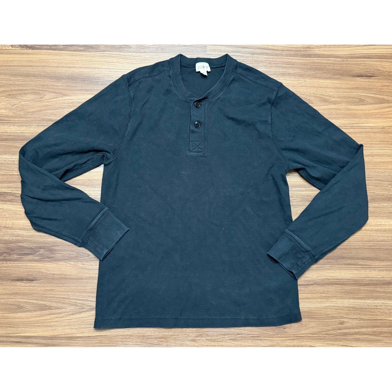 J.Crew Oarsman Heritage Brushed Rib-Knit Long Sleeve Henley Shirt Black Sz M