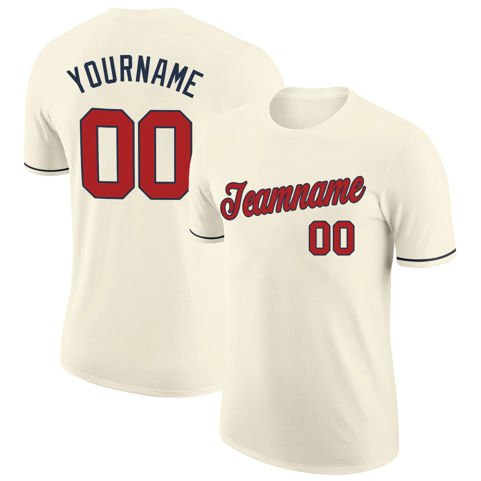 Custom Cream Red Navy Performance T-Shirt Mens Sport Baseball Team Graphic gallery