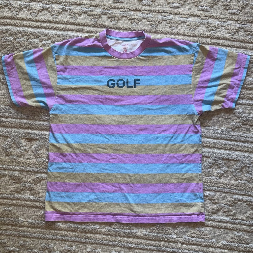 Golf Wang Wolf 10 Years Striped Graphic T Shirt XL Pink Blue Tan Cotton Tee