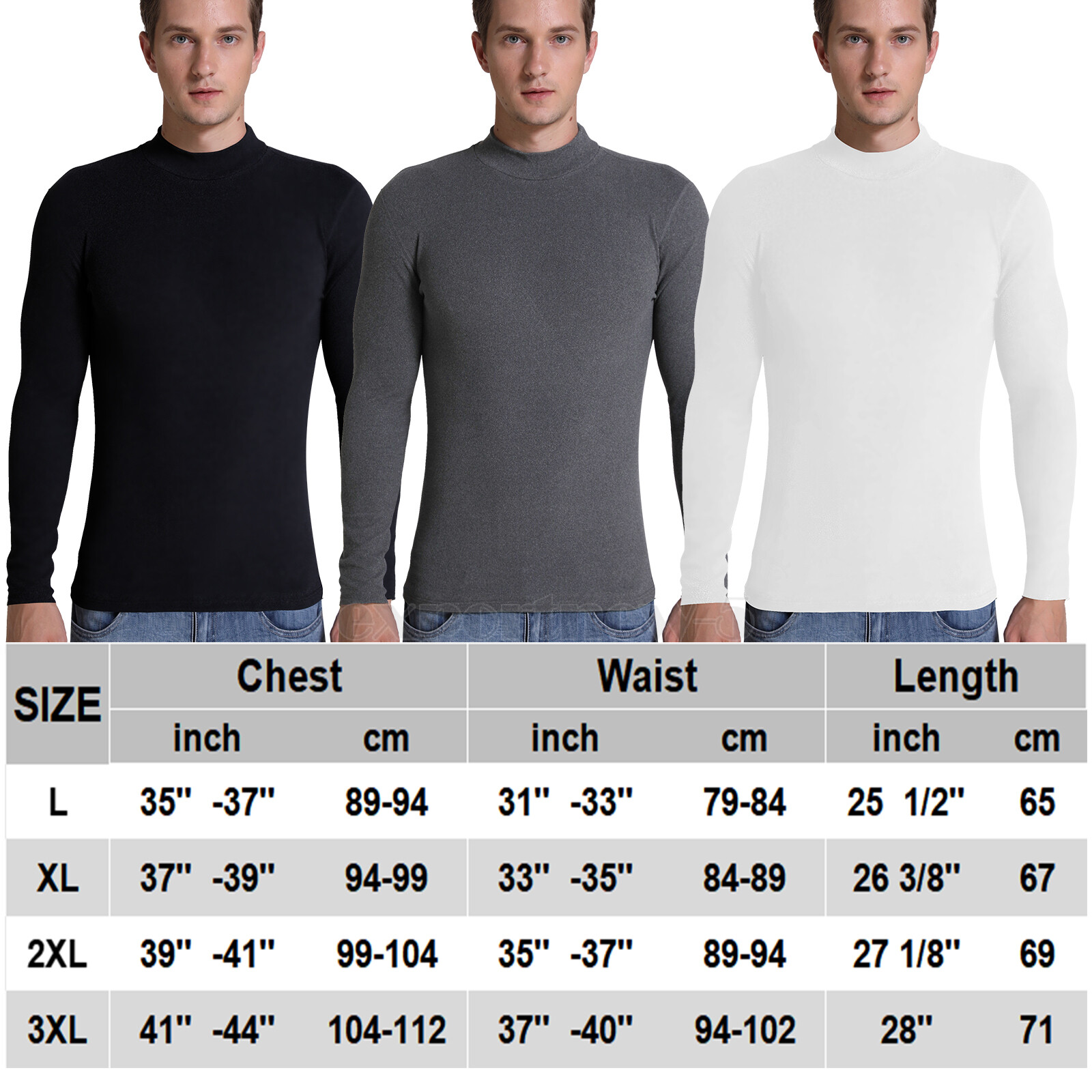 Men Long Sleeve T-shirt High Neck Jumper Undershirt Mock Neck Tops Pullover Slim gallery