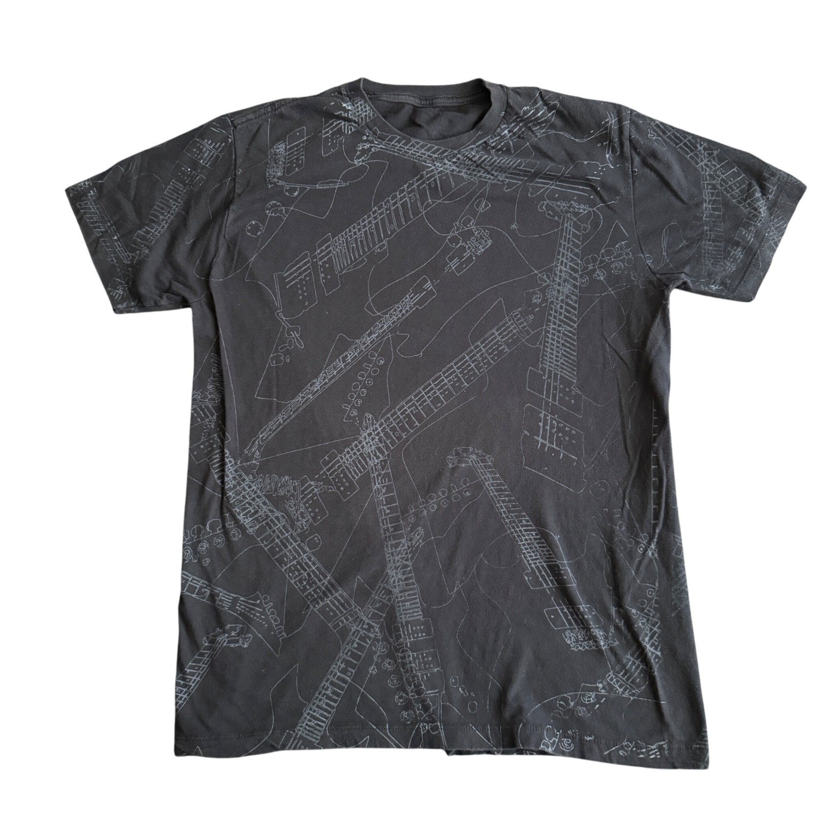 Utility Black Graphic T-Shirt With Guitar Print Design Unisex Size M 100% Cotton gallery