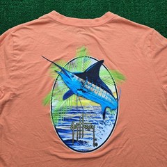 Guy Harvey Tshirt Mens Medium Orange Short Sleeve Marlin Sailfish Fishing Tee