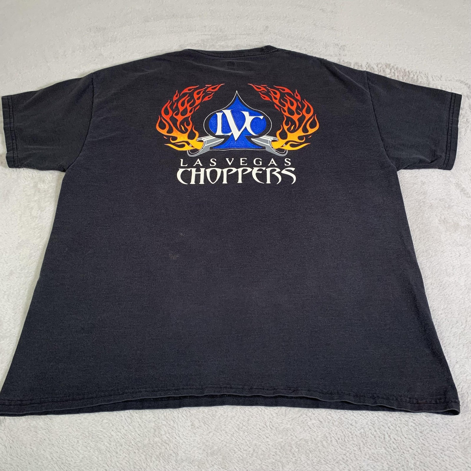 Las Vegas Choppers Shirt Mens XL Black Hanes Flames Motorcycle Biker Tee FLAWS gallery