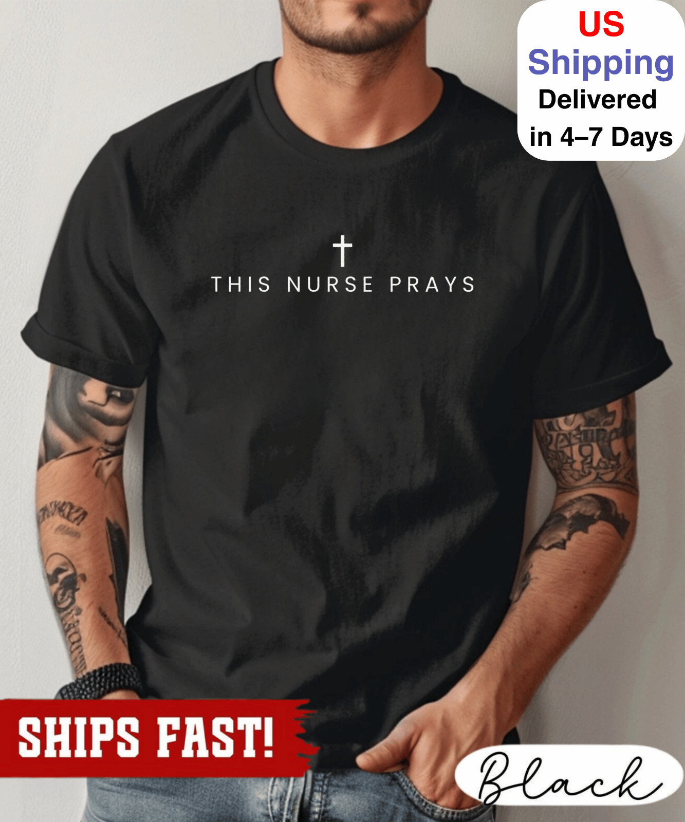This Nurse Prays Christian Nurse Shirt – 100% Cotton Tee S-5XL