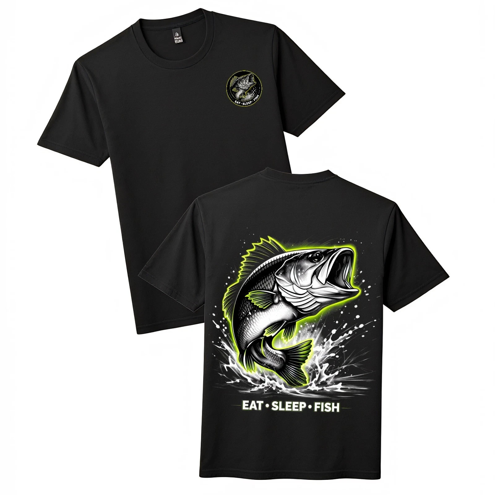 Eat Sleep Fish Retro Bass T-Shirt-Casual Double-Sided