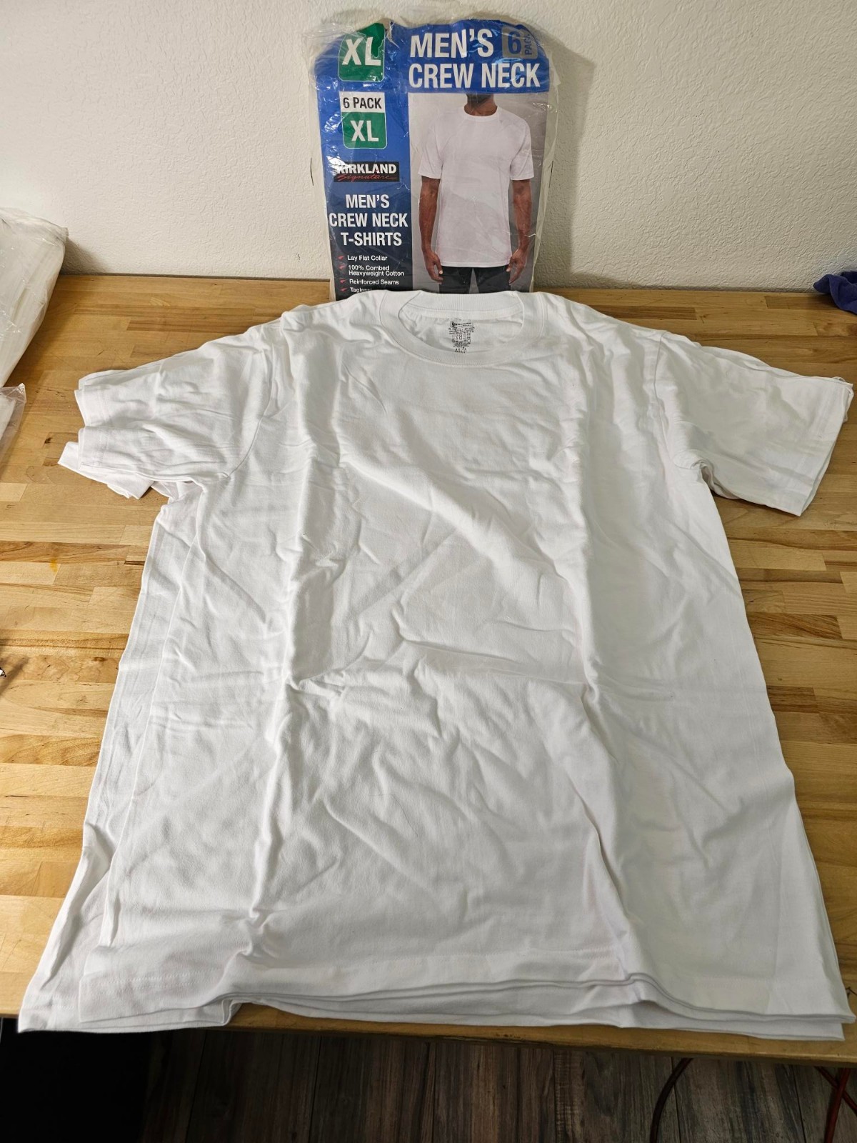 XL / X-LARGE - WHITE - 6 PACK - Kirkland Signature Men’s Crew Neck Cotton Shirts gallery