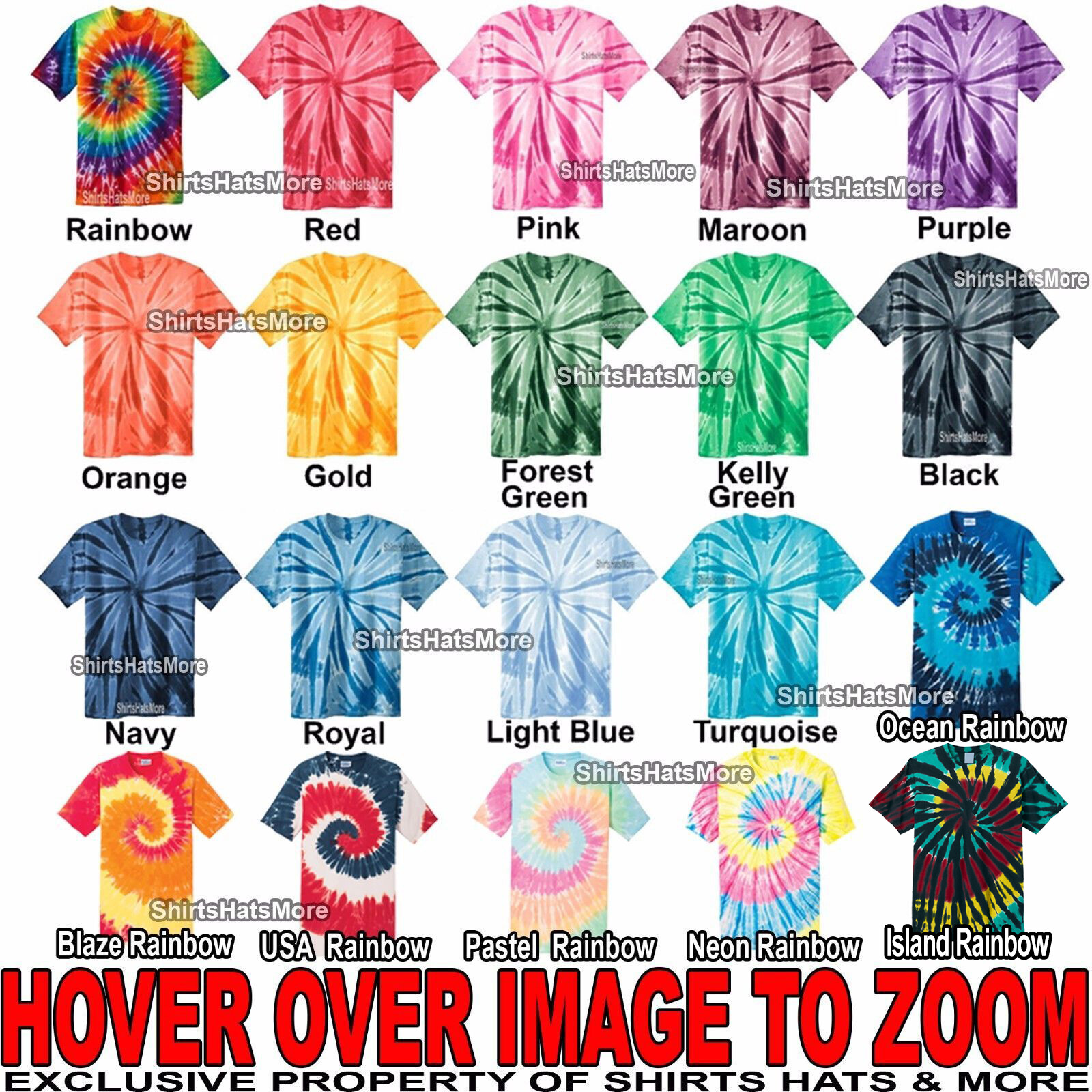 Tie Dye Mens T-Shirt Blank Tye Dyed Tee Spiral S, M, L, XL, 2X, 3X, 4X NEW gallery
