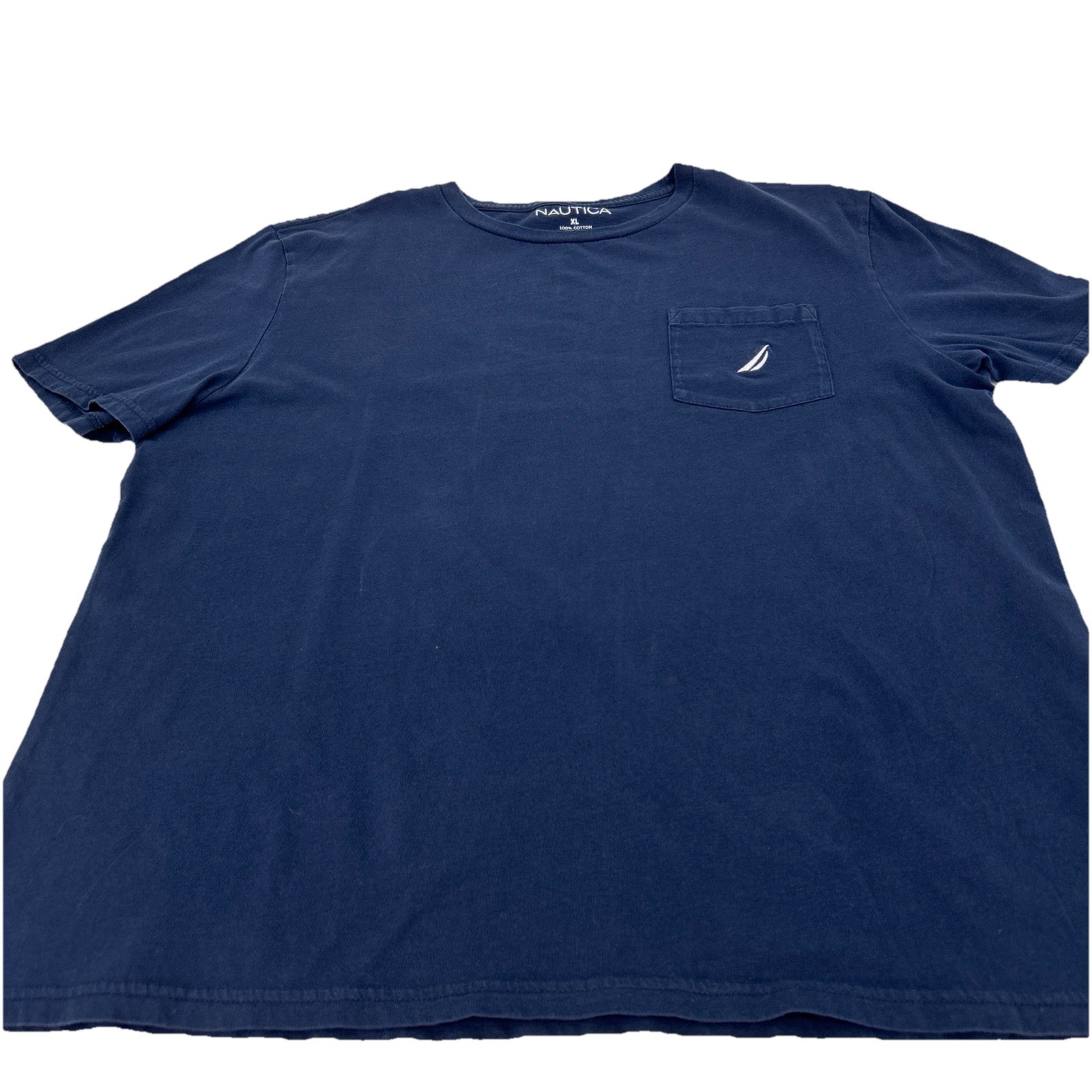 Nautica Mens XL Navy Blue Cotton Short Sleeve Pocket T-Shirt Embroidered Logo gallery