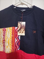 Woodin Miley Front Patch Dashiki Shirt Red Black Cotton Men’s L Short Sleeve