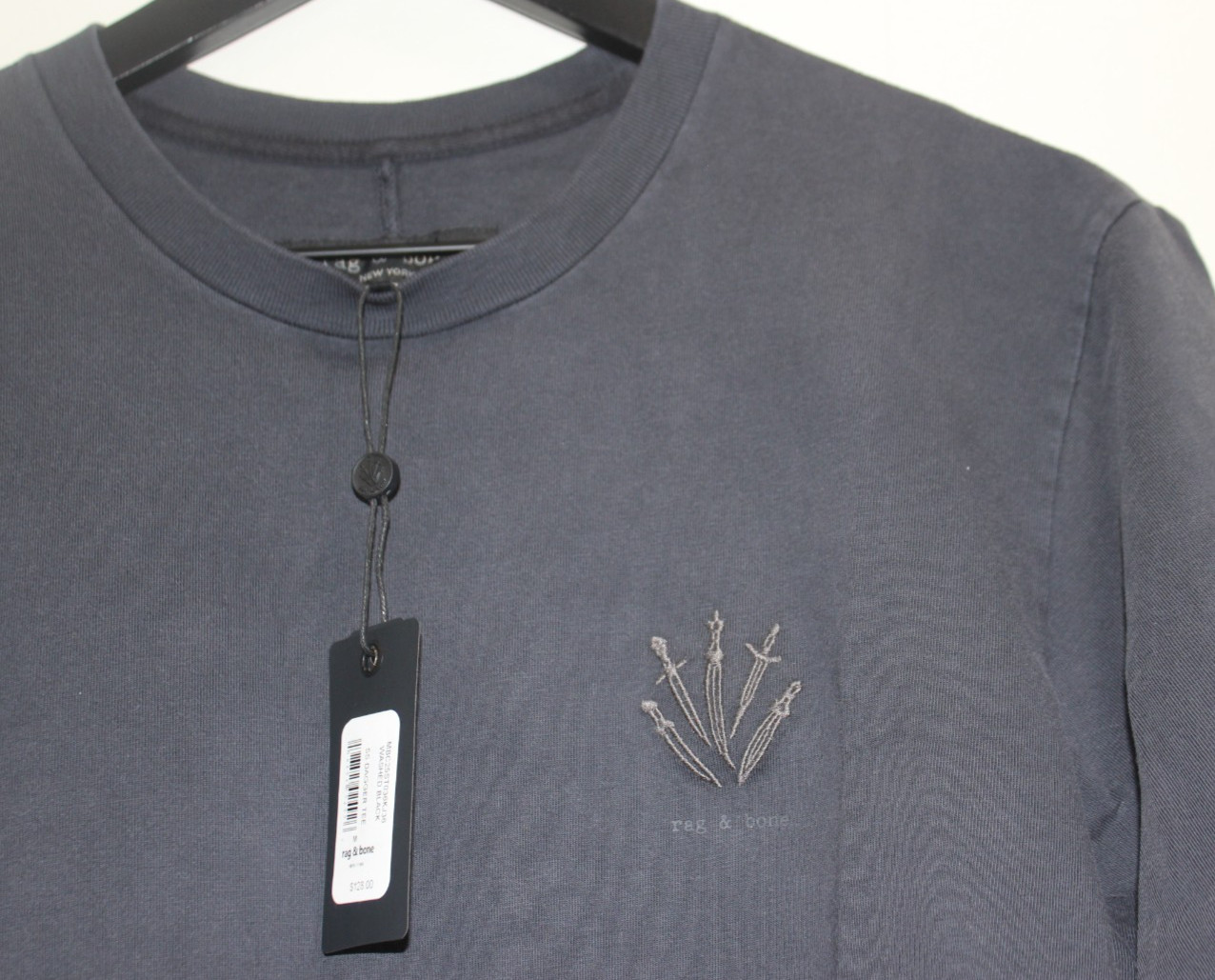NWT Rag & Bone Short Sleeve Embroidered Dagger Tee Mens Med. Washed Black $128 gallery