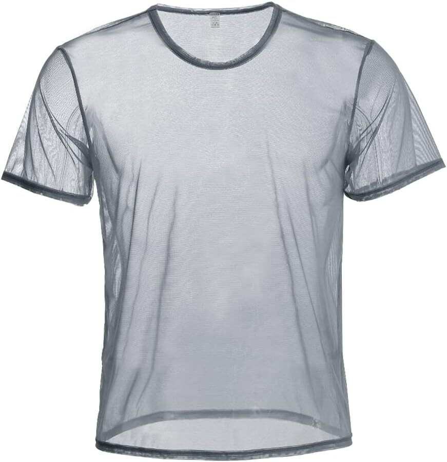 Mens Mesh Fitted Shirt Top Short Sleeve See Through Muscle T-Shirts
