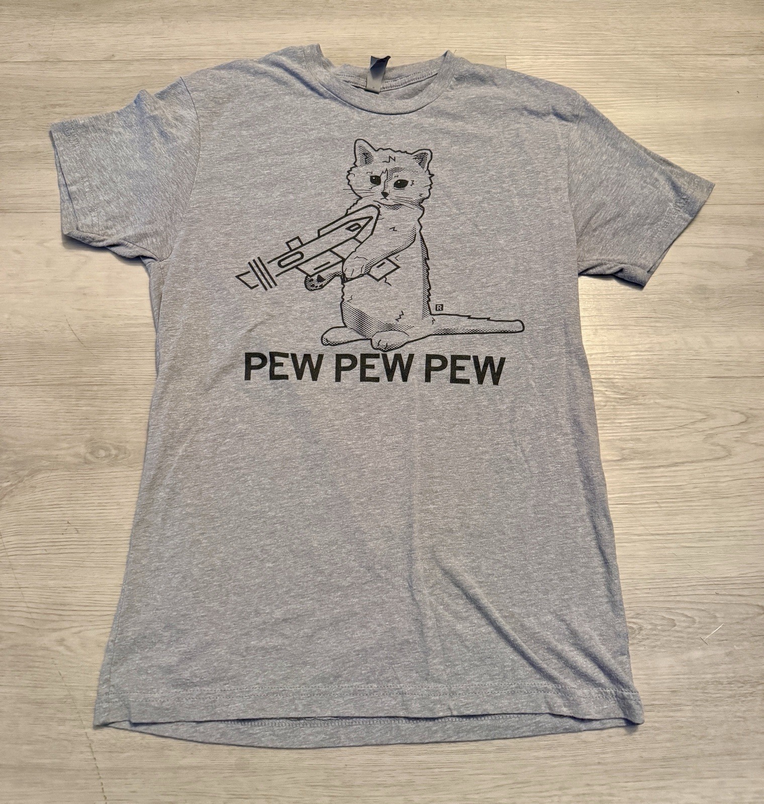 Men’s Sm Funny Pew Pew Cat With Laser Gray Graphic T-Shirt Nerd Geek Gamer