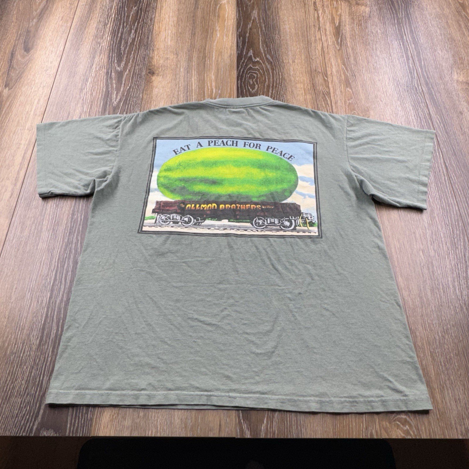 Vintage Allman Brothers Shirt Mens XL Green 1995 Eat Peach Peace Tour Concert gallery
