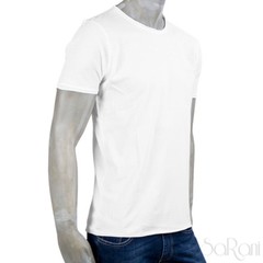 Men’s Basic White 100% Cotton Solid Color Short Sleeve Crew Neck T-Shirt SARANI