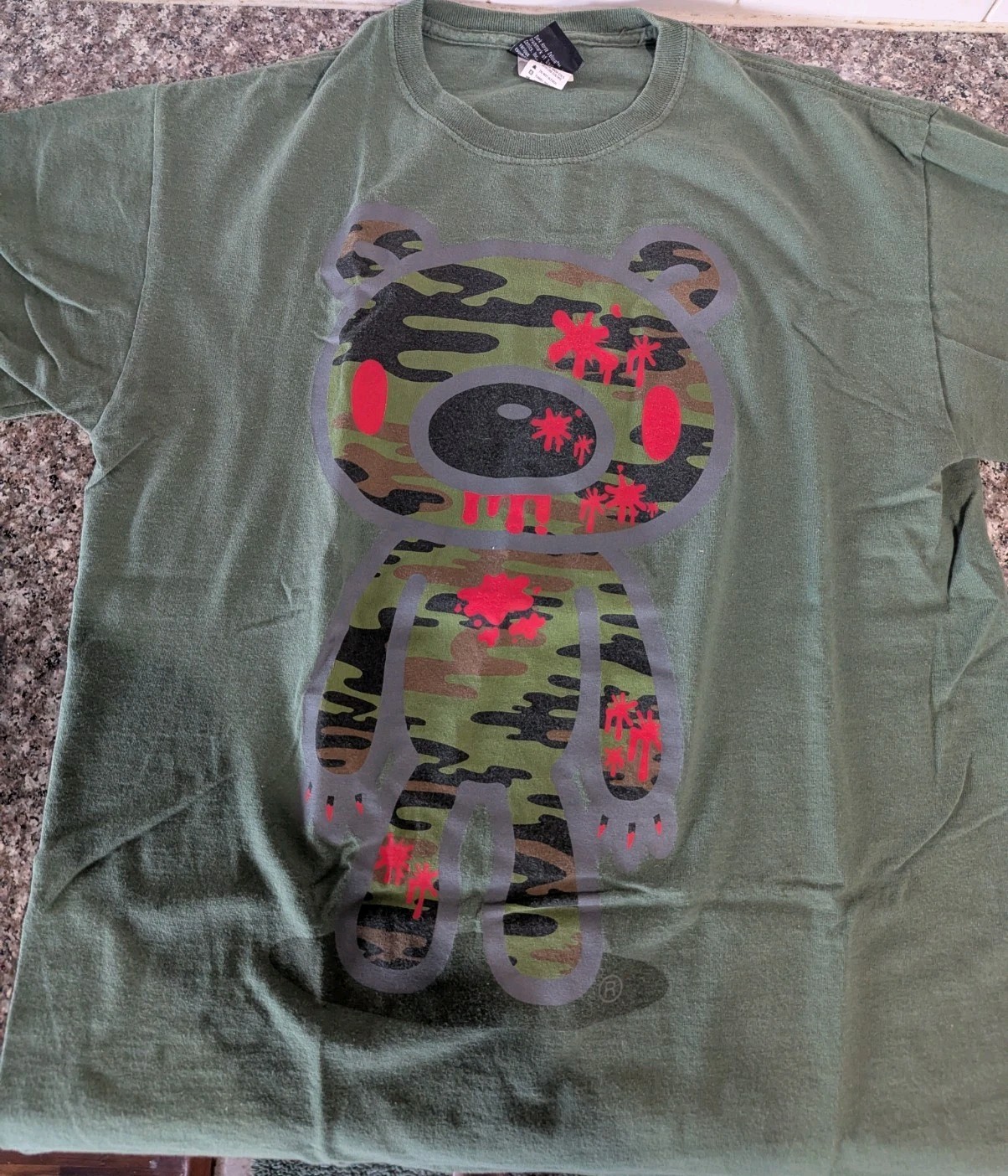 Vtg Choke Shirt Co Mori Chack Gloomy Bear Camo Pink Blood Splatter T Shirt
