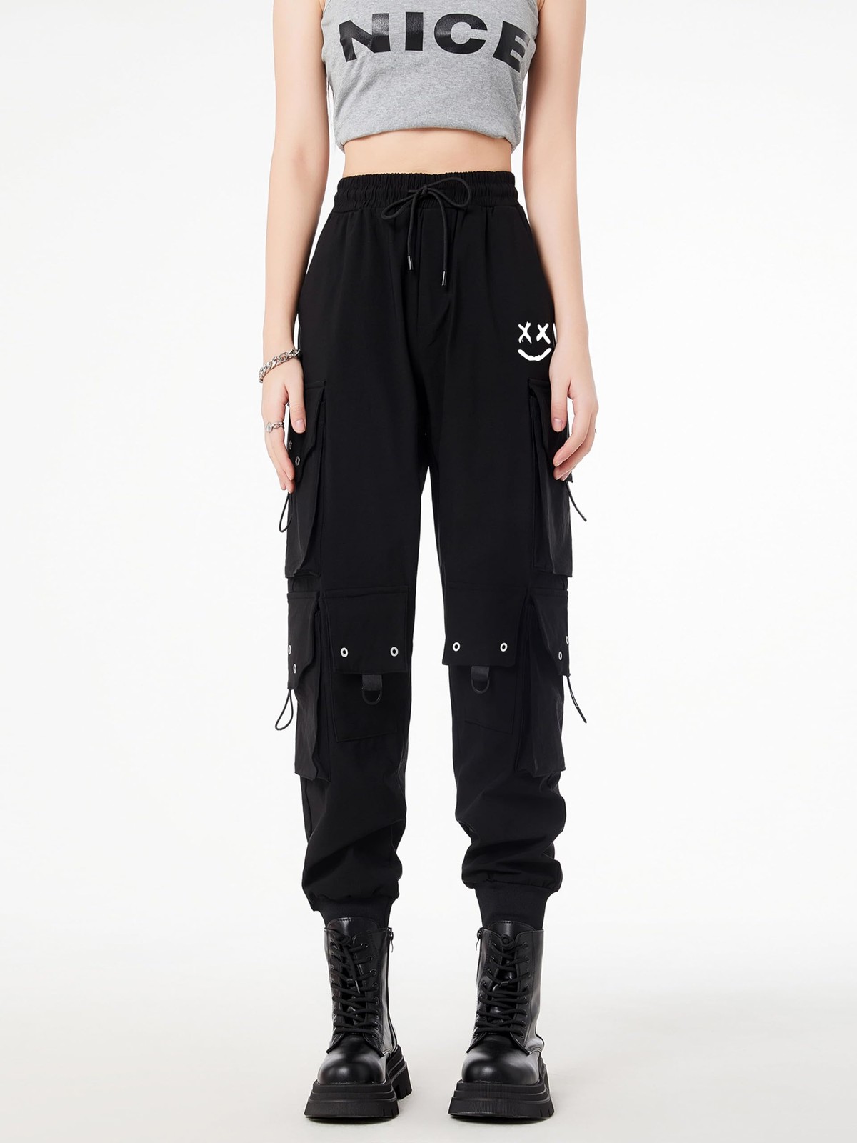 Cargo Pants Women Gothic Y2K High Waist Adjustable Pockets Drawstring Jogger gallery