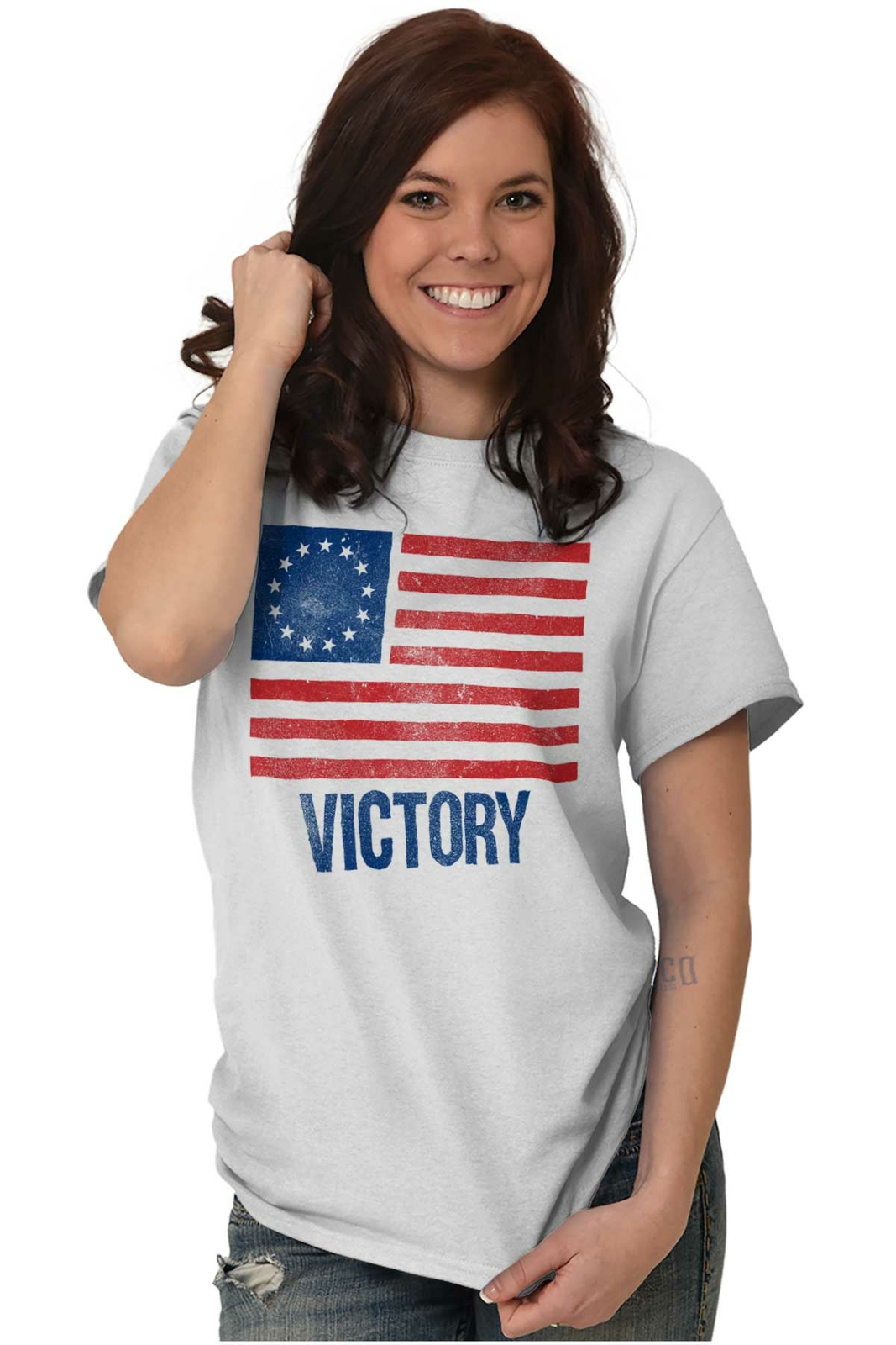 Victory Betsy Ross American Flag Patriotic Womens or Mens Crewneck T Shirt Tee gallery