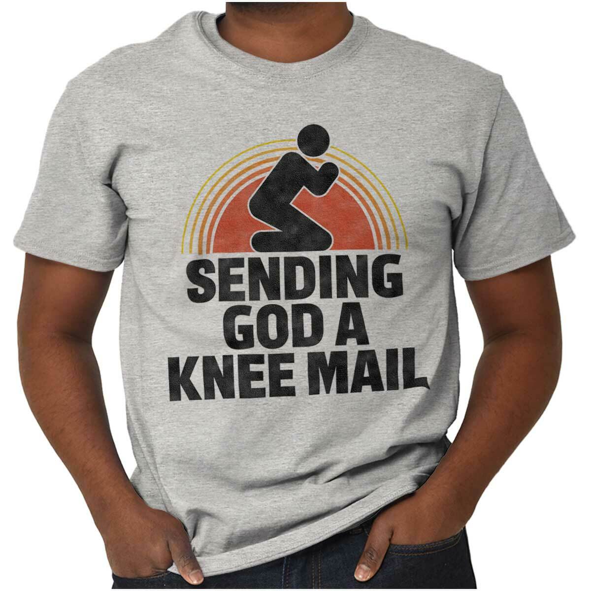 Sending God A Knee Mail Pray Religious God Adult Short Sleeve Crewneck Tee gallery