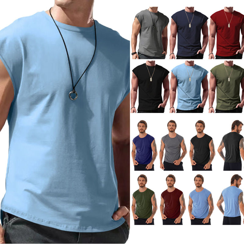 US Men Soild Color Round Neck Lightweight Tee Tops Gym Sports Workout Activewear