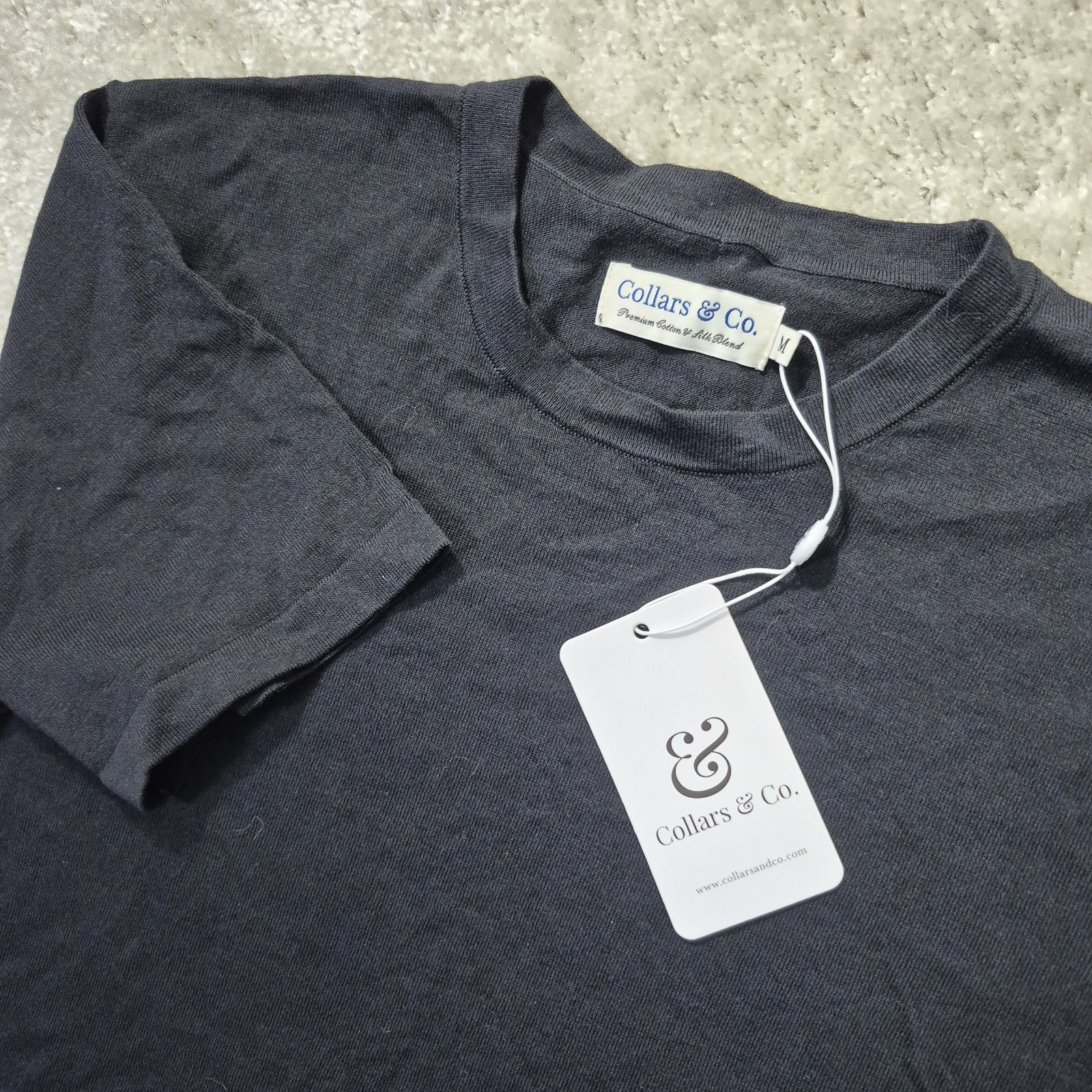 Collars & Co Cotton Silk T Shirt Mens Medium Black Knit Quiet Luxury Beachy New gallery