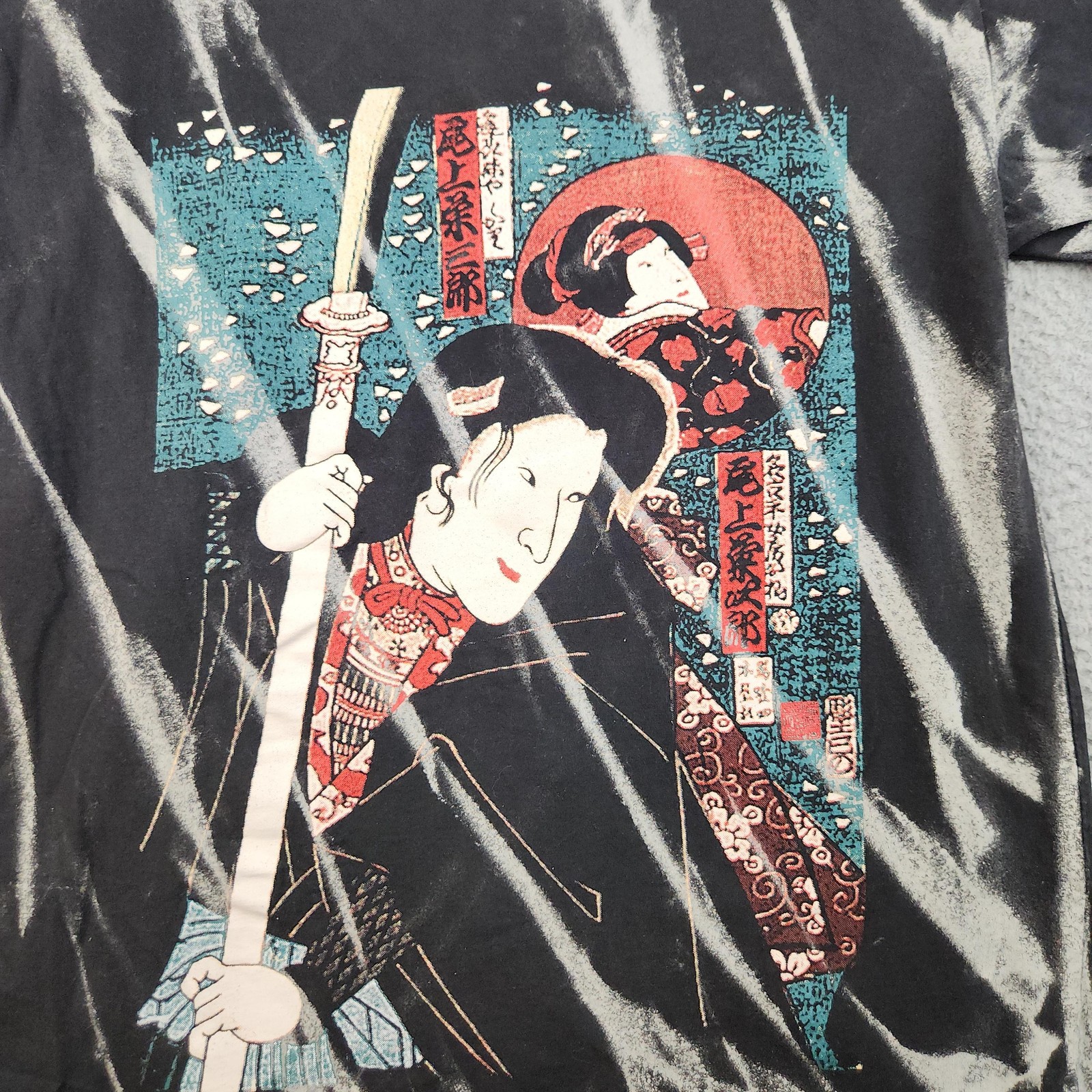 Samurai Ukiyo-e Shirt Mens Medium Black Tie Dye Japanese Art Graphic Tee gallery