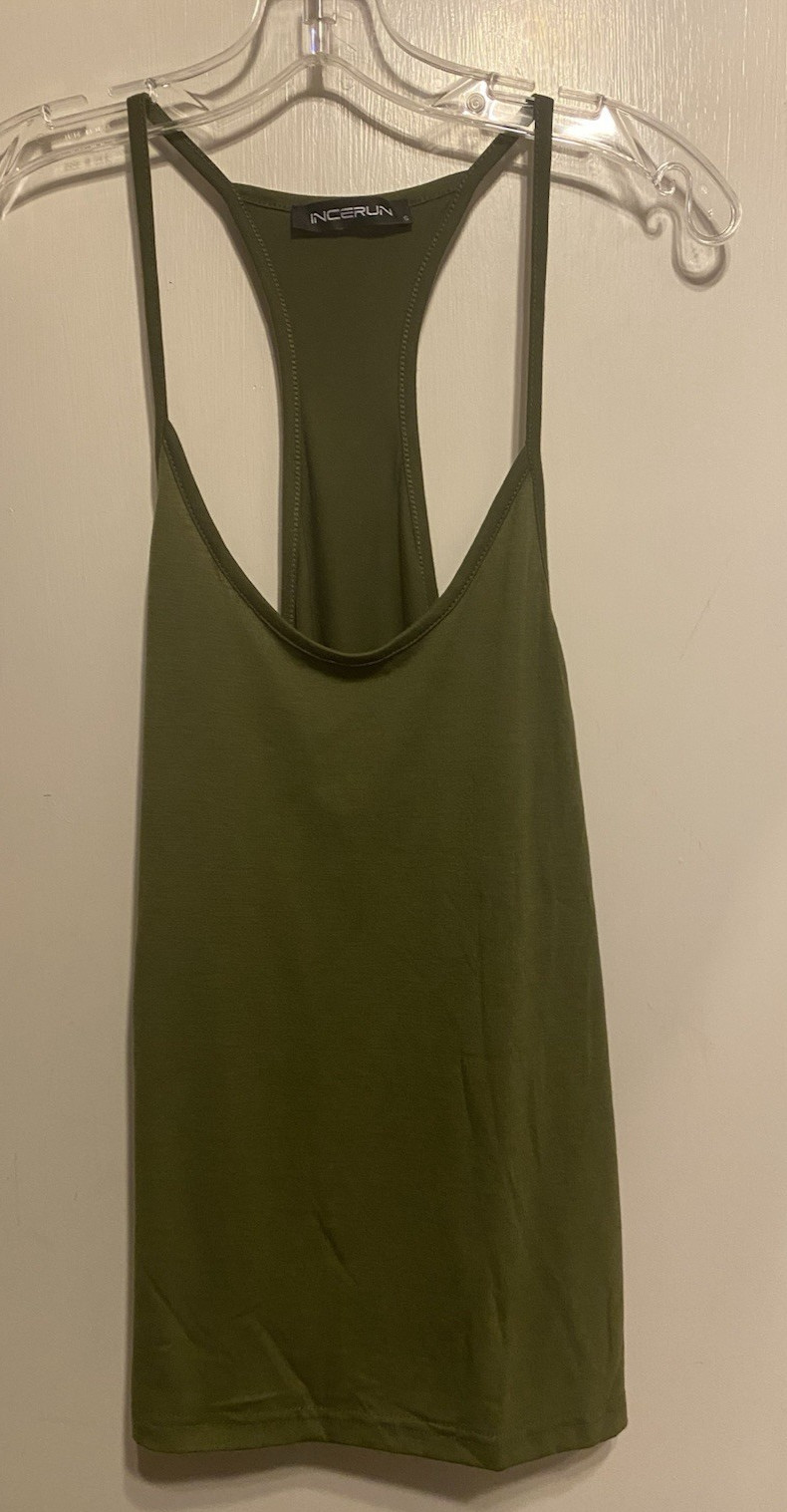 Incerun Mens Scoop Neck Tank Top Olive Green Size Small stretch NWOT