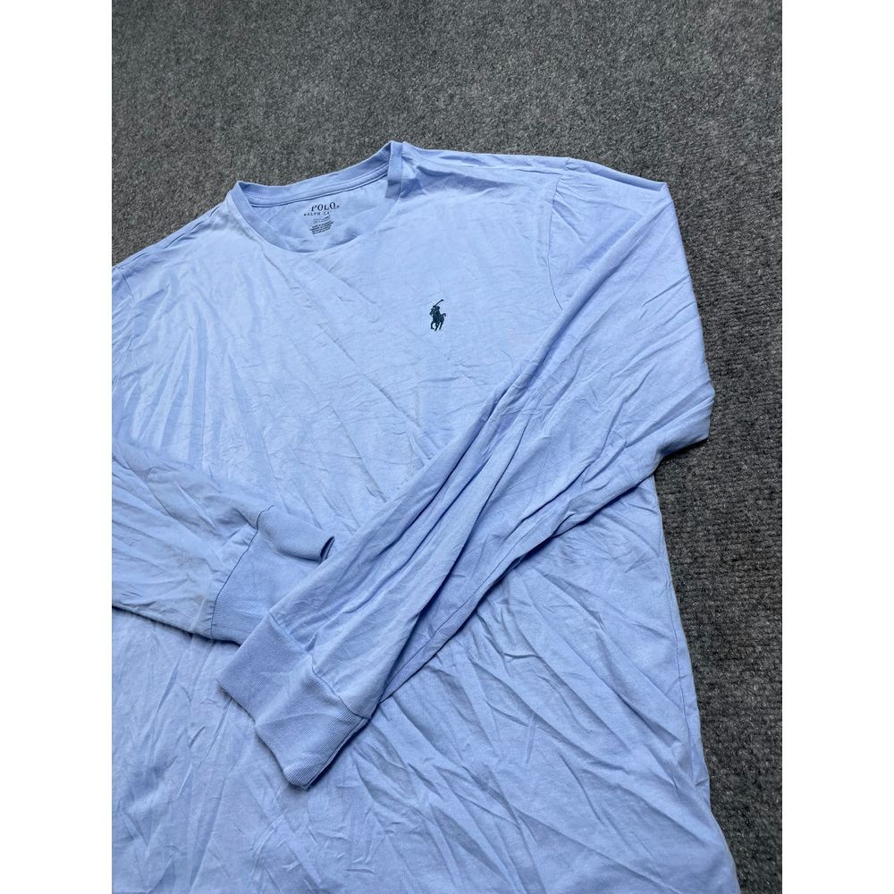 Men's Sky Blue Crew Neck Ribbed Cuff Full Sleeve Casual Cotton T-Shirt Size M gallery