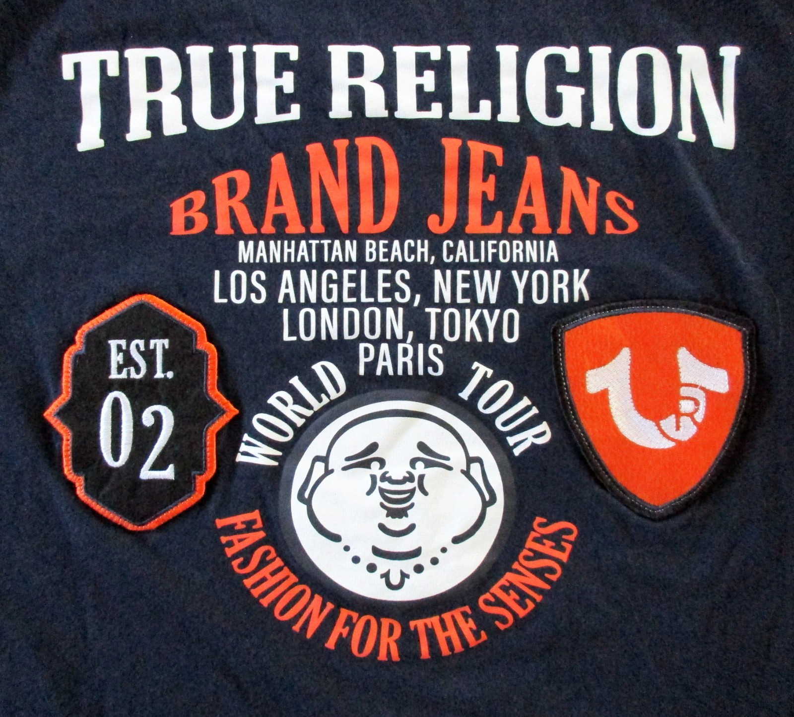 True Religion T Shirt Men’s XL Extra Large Stitched Patches Preppy Smart Casual