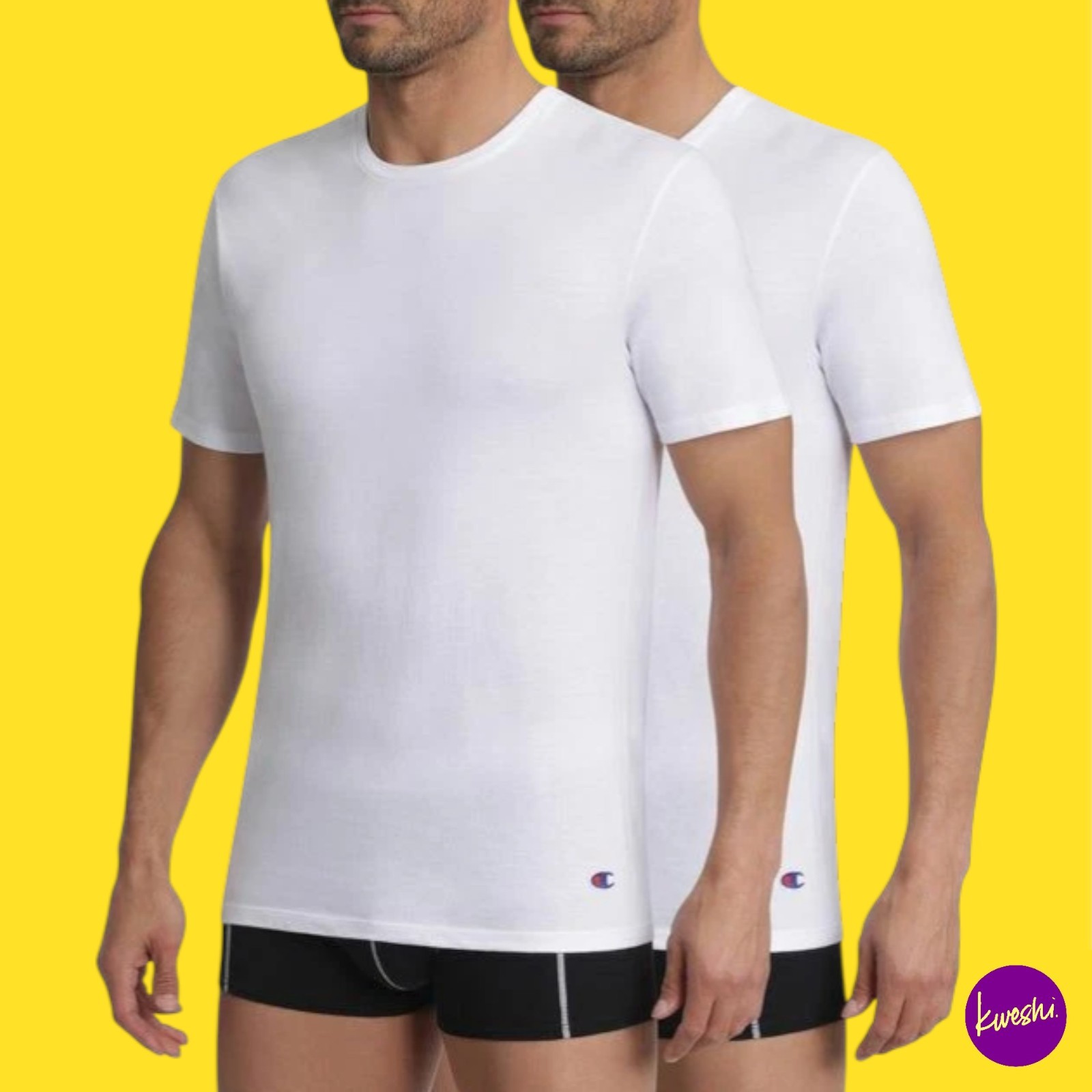CHAMPION Men’s Crew Neck T-Shirts, 2-Pack, Cotton, White, UK L | EU L