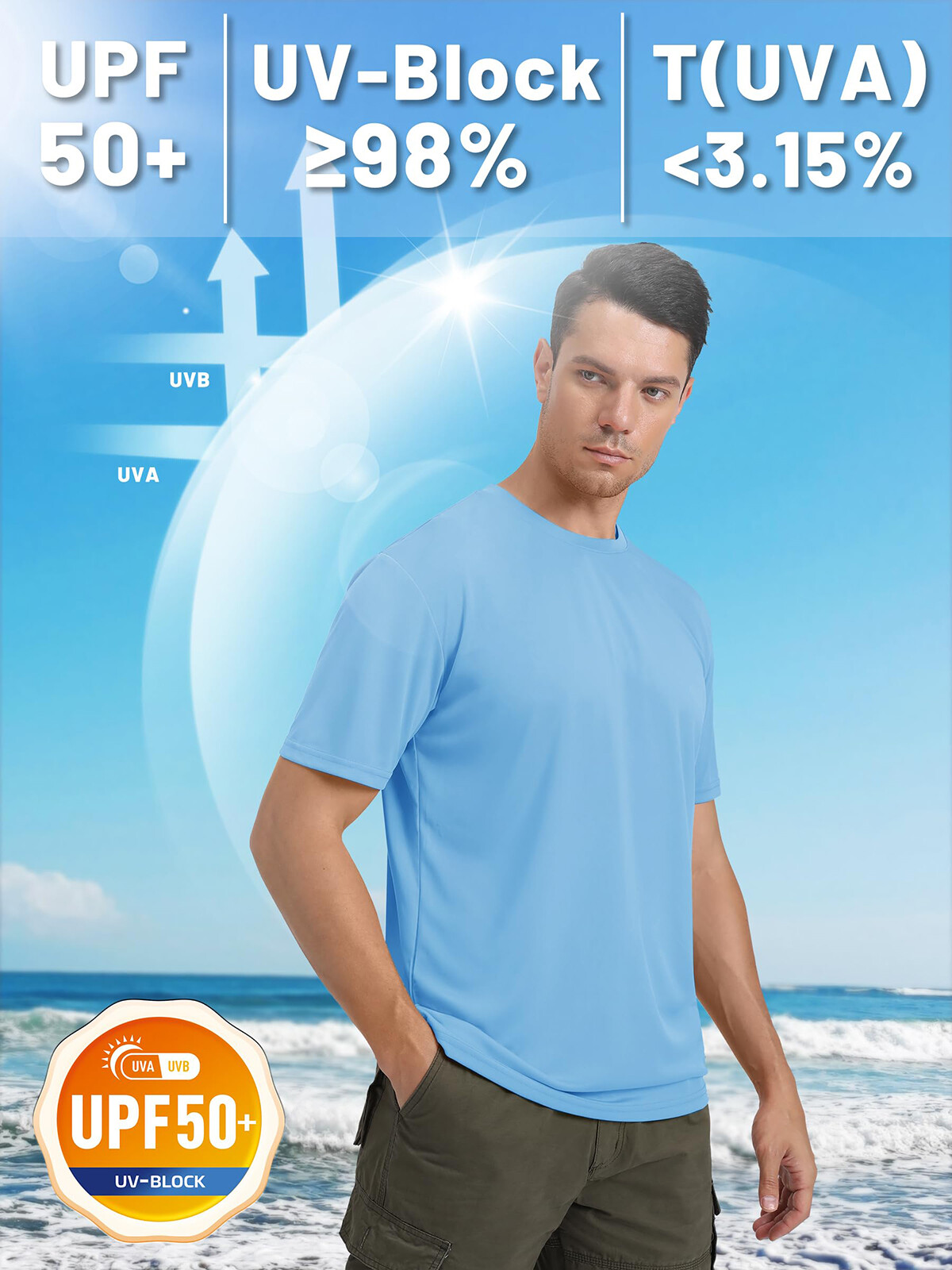 Men's UPF50+ Short Sleeve Fishing Shirts Skin Protection Swim Shirts Casual Tops gallery