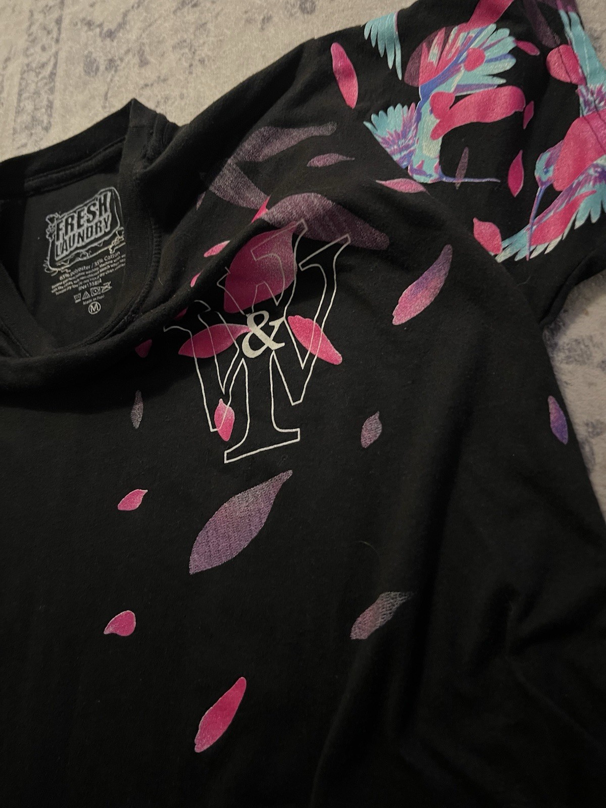 Fresh Laundry Men's M Black Birds Graphic Print Crew Neck Short Sleeve T-Shirt gallery