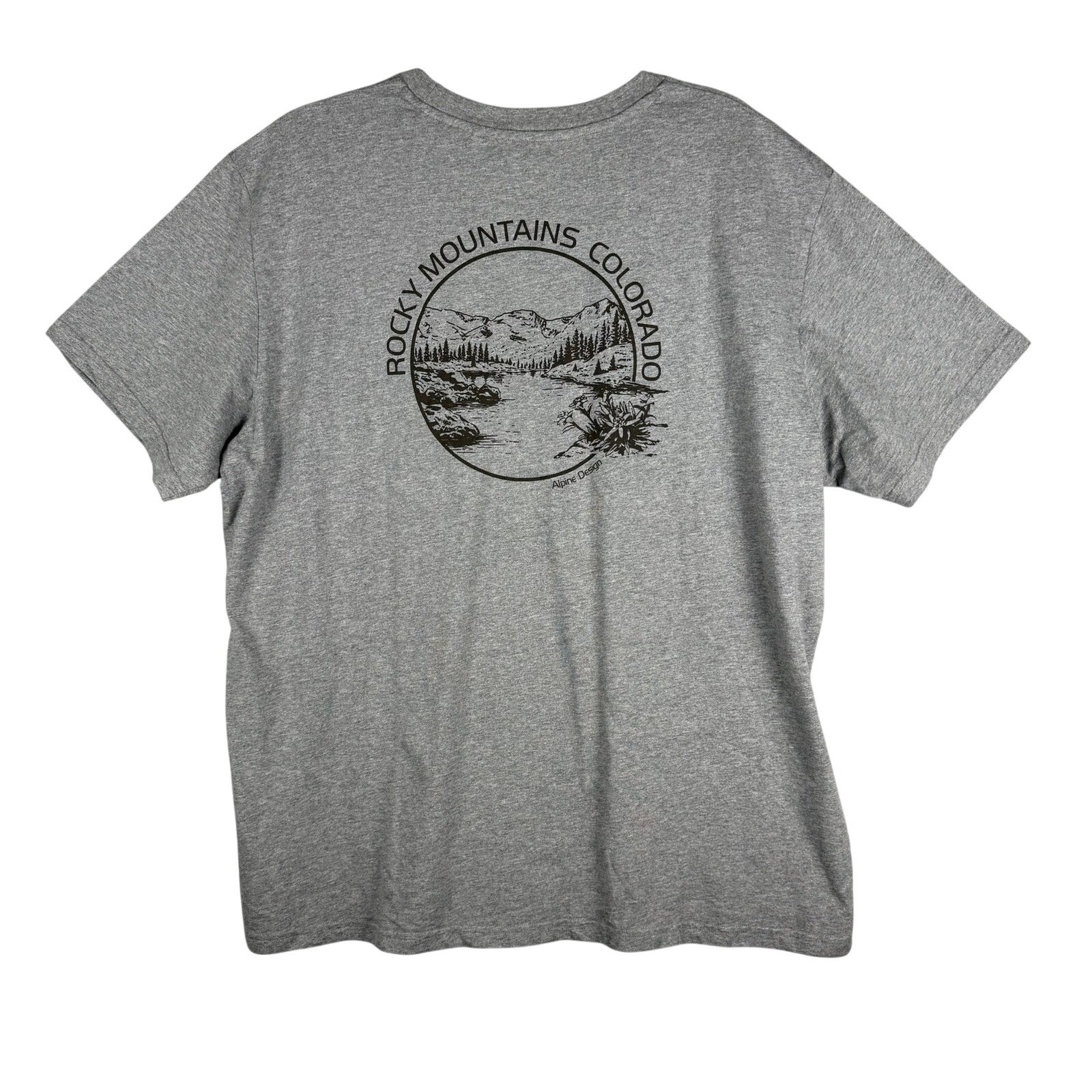 Alpine Design Mens XL T-Shirt Gray Rocky Mountains Colorado Hiking Gorpcore New