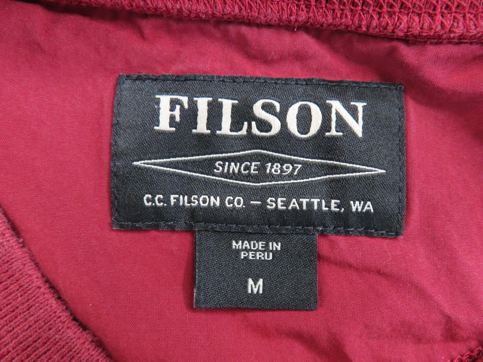Filson Shirt Mens Medium Dark Red Long Sleeve Cotton Henley Made In Peru gallery