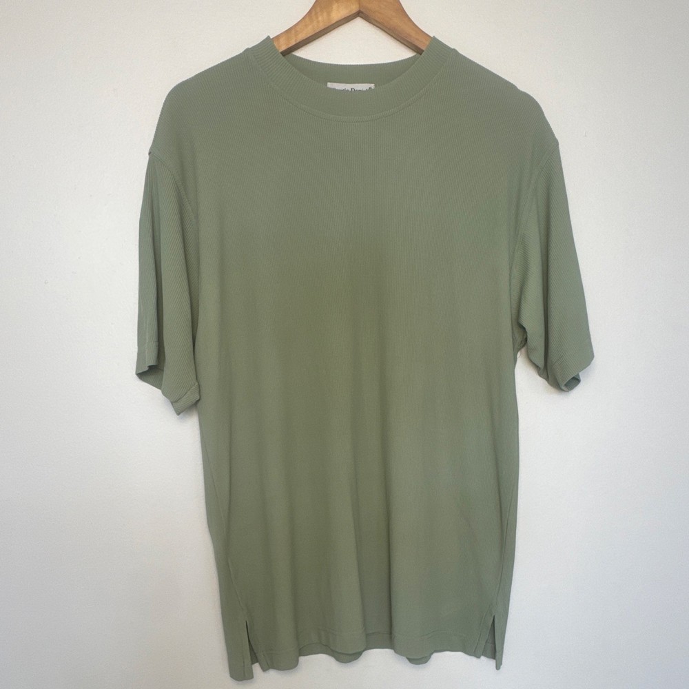 Giorgio Danieli Men’s Green Check Knit Mock Neck Short Sleeve T-Shirt