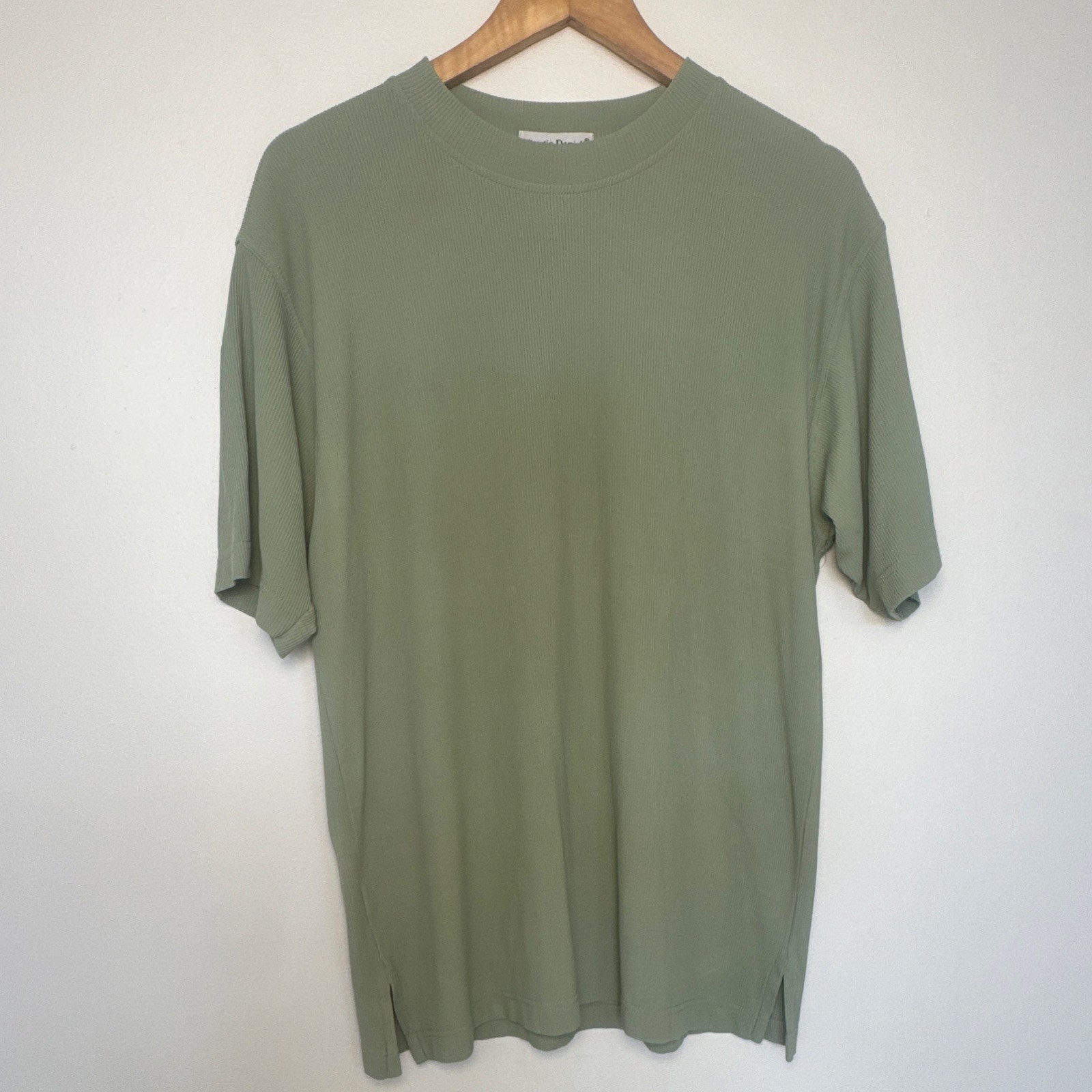 Giorgio Danieli Men’s Green Check Knit Mock Neck Short Sleeve T-Shirt