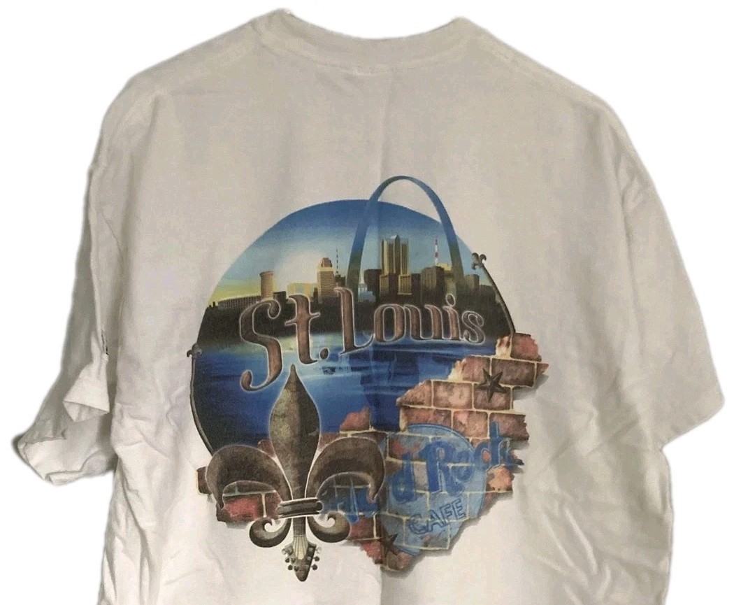 Vintage Hard Rock Cafe St Louis Shirt Mens XL White Graphic Double Sided 90s