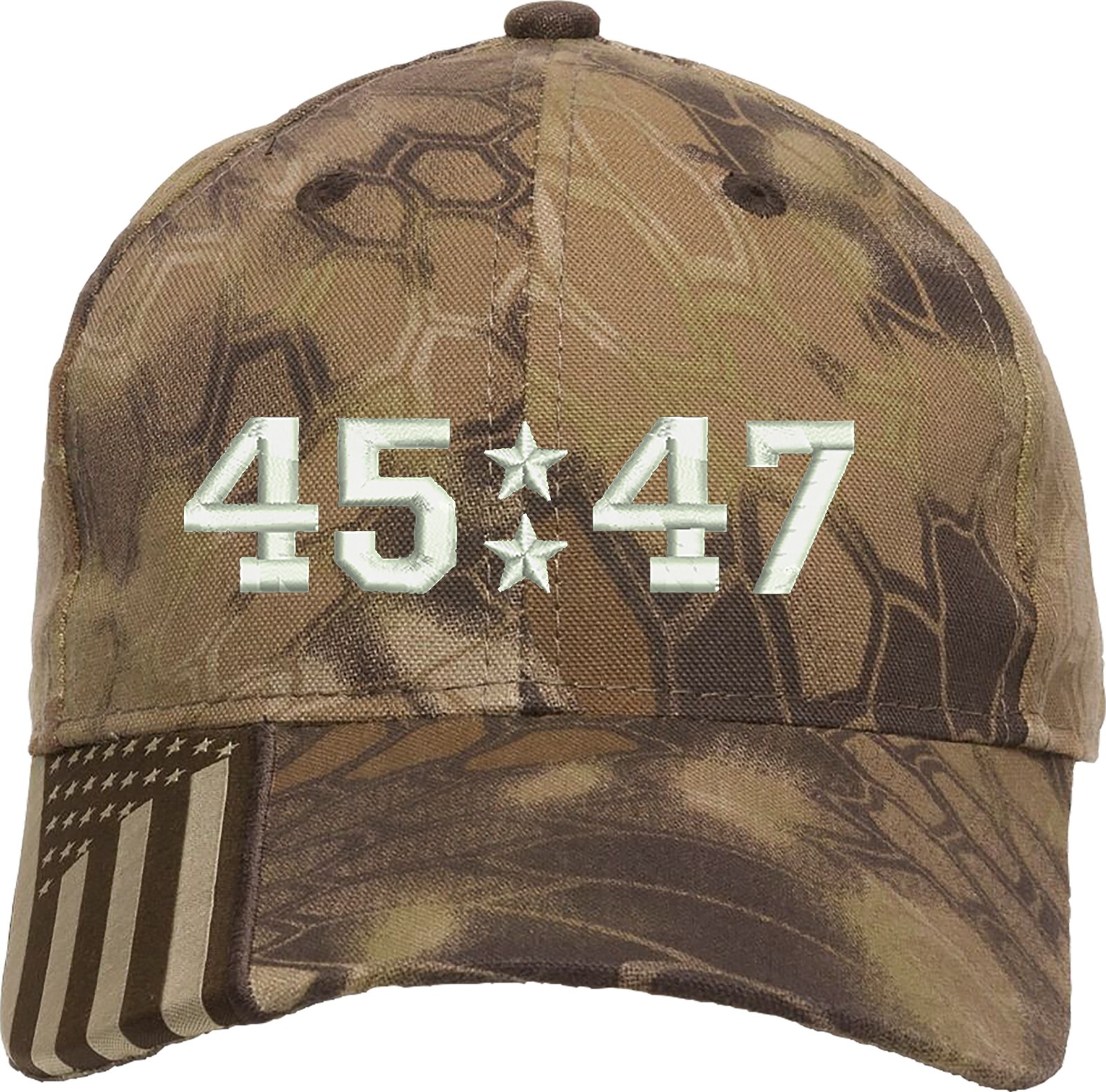 Trump Only 45/47 Embroidered One Size Fits Most Hat with US Flag on bill gallery
