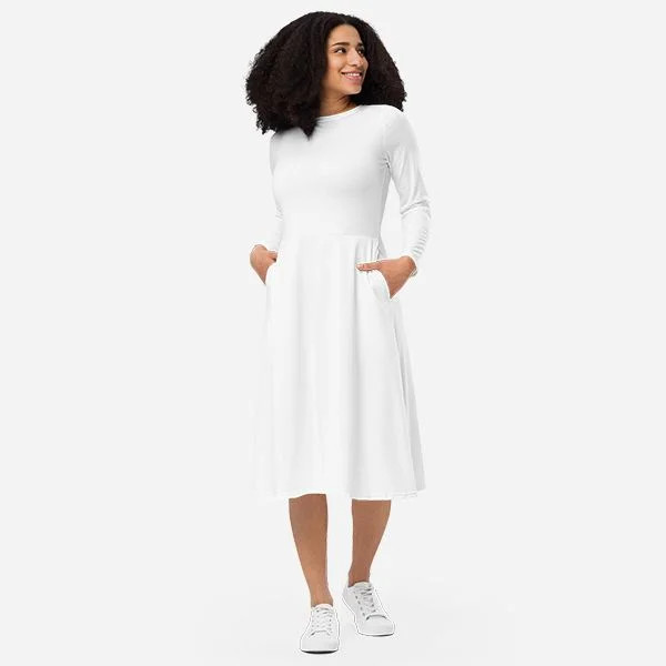 All-Over Print Long Sleeve Midi Dress