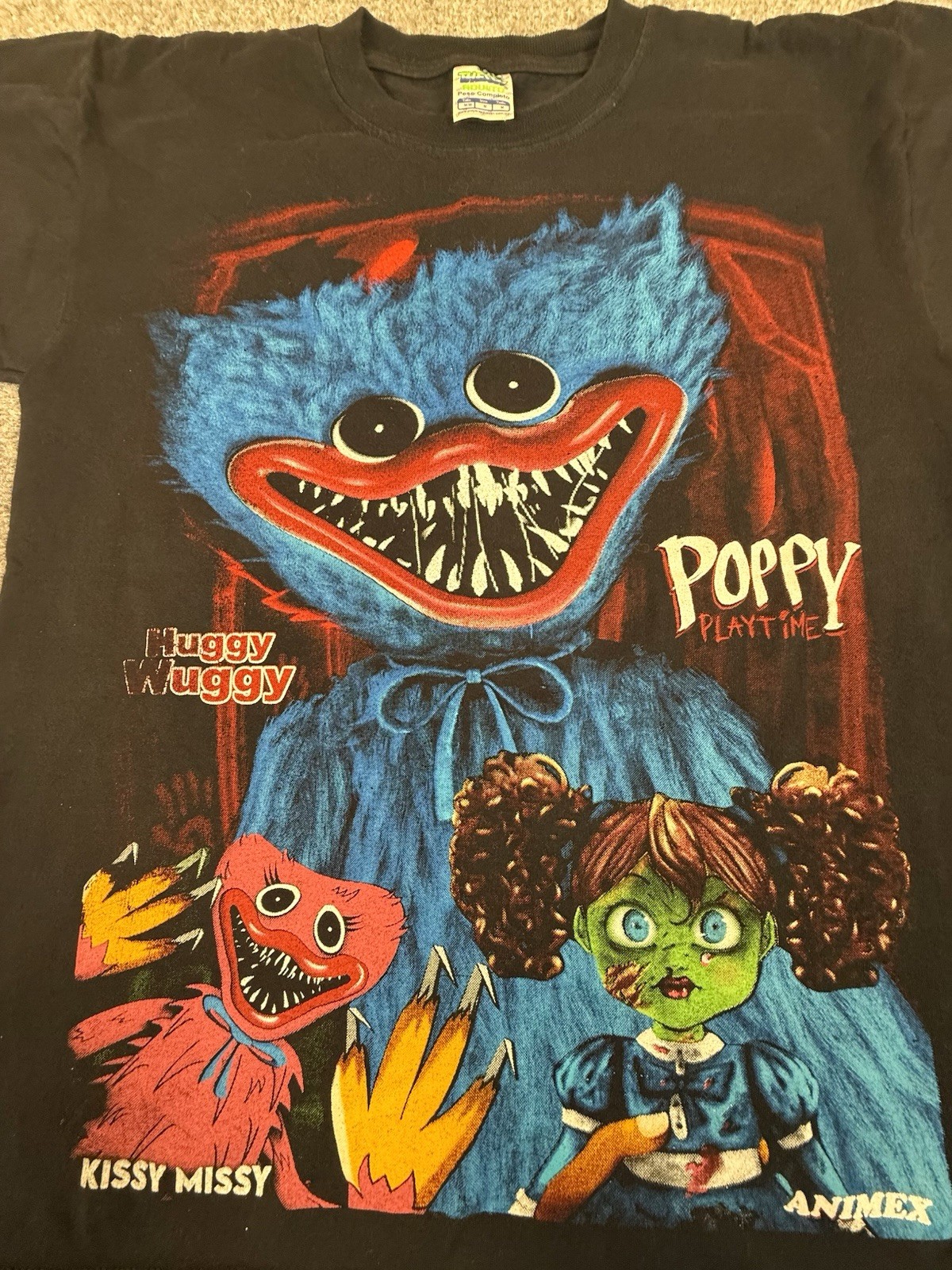 Poppy Playtime Huggy Wuggy T-Shirt Mens M Black Graphic Tee Double Sided Animex gallery