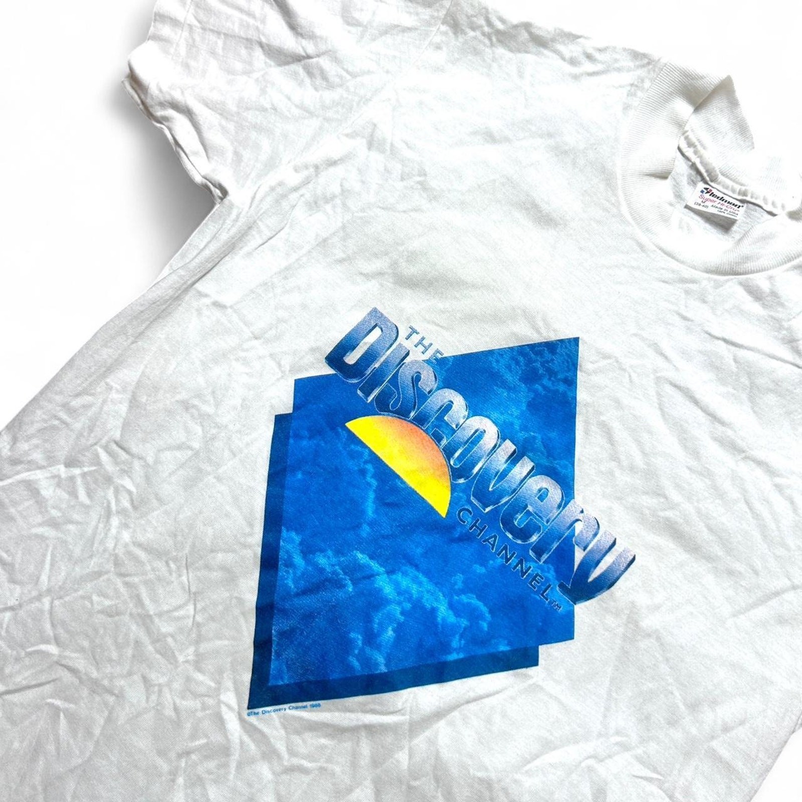 Discovery Channel 80s Vintage Logo White Cotton T-shirt Graphic Tee Medium gallery