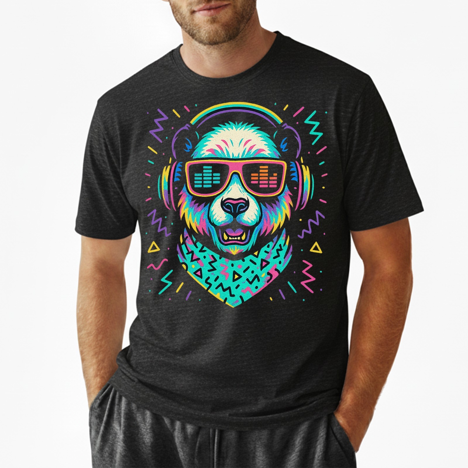 Retro DJ Panda T-Shirt, Headphones Rave EDM Festival Tee Vaporwave Music Gift gallery