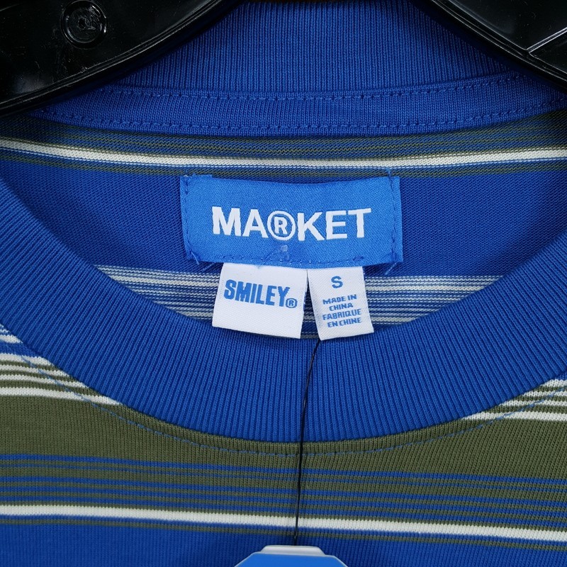MARKET STUDIO Shirt Mens Small Blue Stripe Pullover Crew Smiley T-Shirt Tee gallery