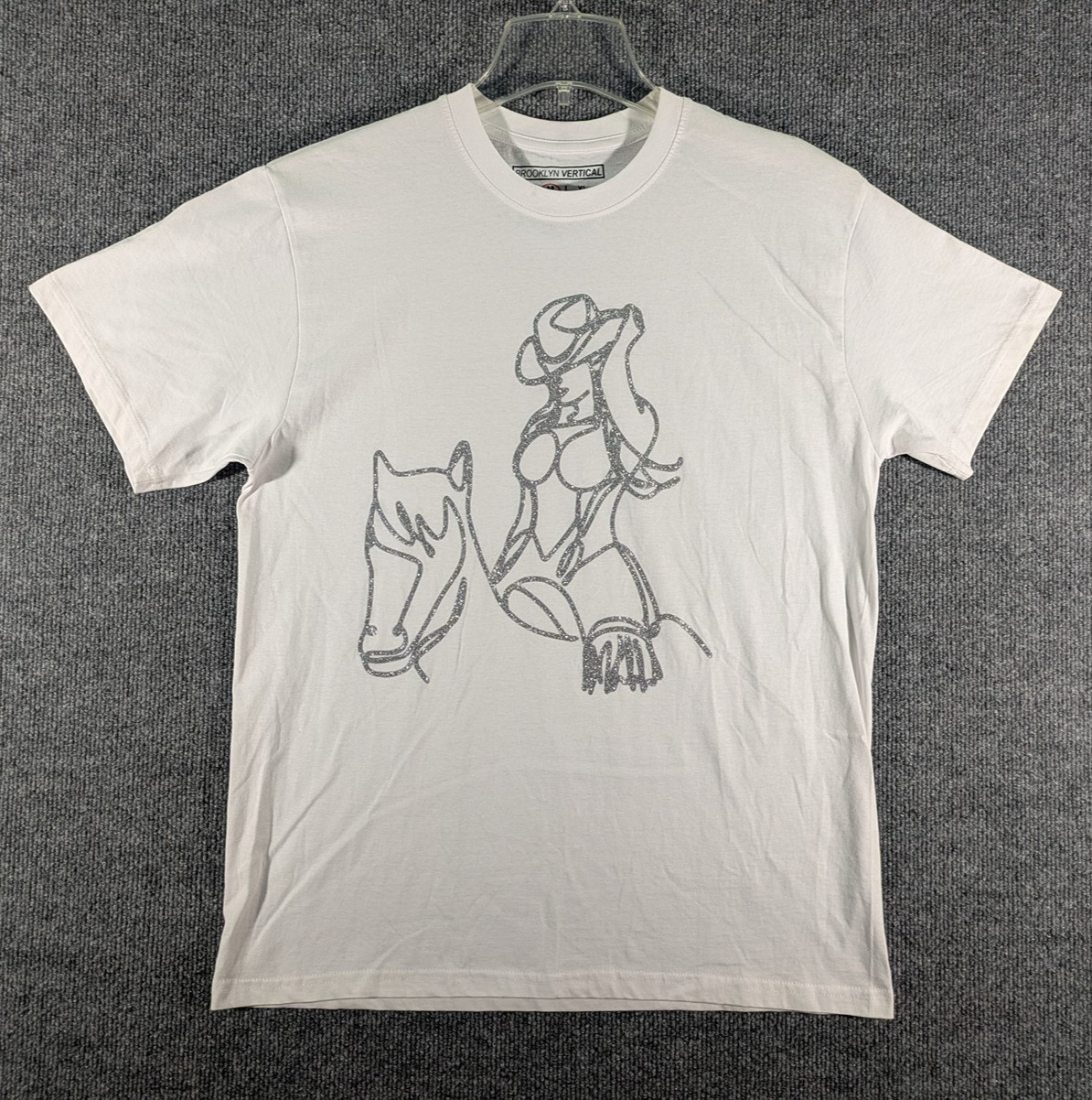 BROOKLYN VERTICAL T-Shirt Cowgirl Horseback Glitter Graphic Tee Adult Size Med