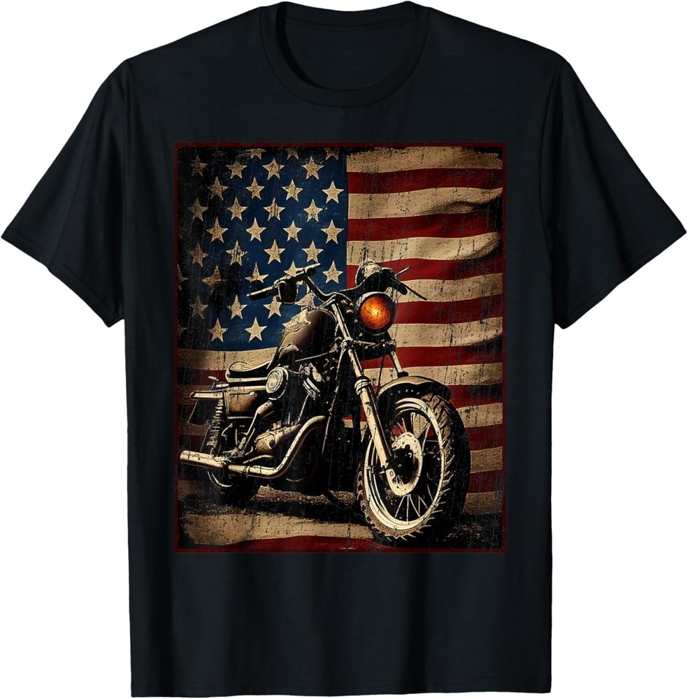 Motorcycle USA Flag Retro Biker Gift Unisex T-Shirt