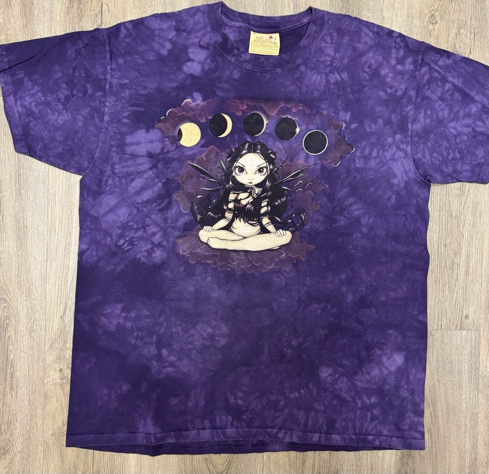 VTG The Mountain Moon Fairy Purple Tie Dye T-Shirt Size L Y2K Eclipse Fairy gallery