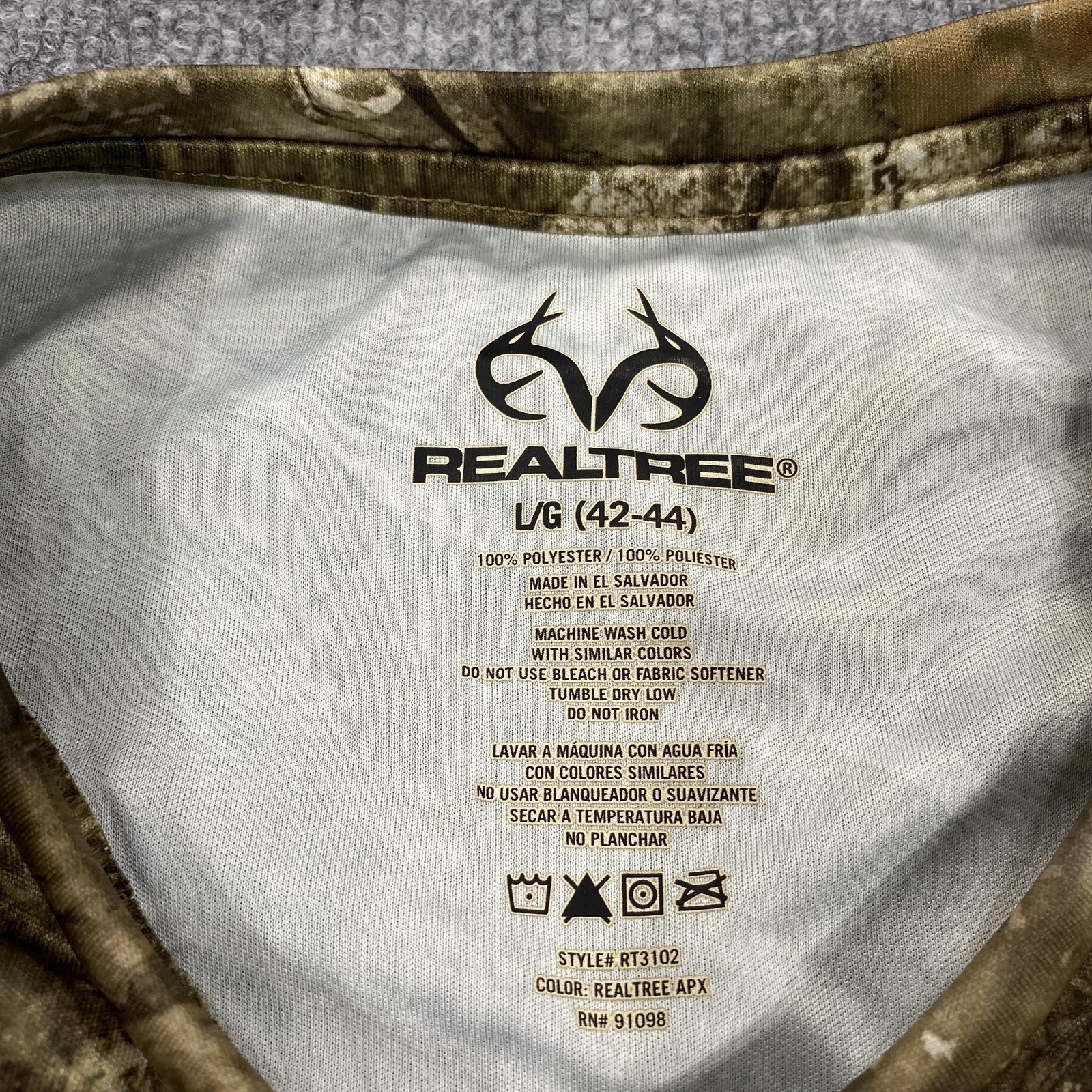 Realtree Shirt Mens Large Brown Camouflage Long Sleeve Crew Neck Tagless APX gallery