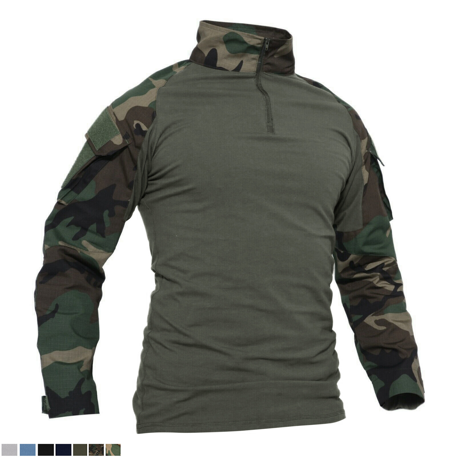 Men's Hunting T-Shirt Long Sleeve Ripstop Tactical Training 1/4 Zip Pullover US gallery