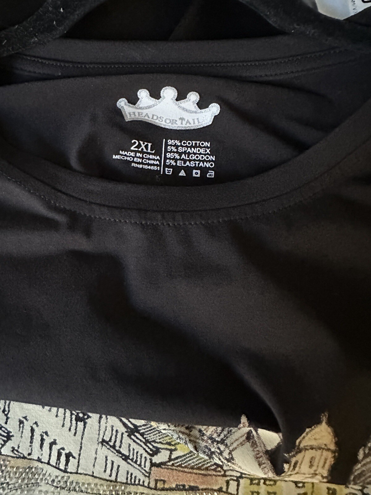 Heads or Tails Men’s Rhinestones Beaded / Black T-shirt Elephants Size 2XL gallery